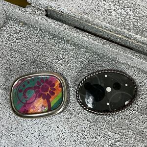 Handmade Vintage Hand Painted Belt Buckles Bundle Silver